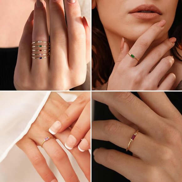 Women 14k Gold Plated Non Tarnish Thumb Stackable Ring Gemstone Jewelry - Picture 4 of 7